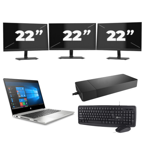 Refurbished HP ProBook 430 G7 - Intel Core i3-10e Generatie - 13 inch - 8GB RAM - 256GB SSD - Windows 11 + 3x 22 inch Monitor Tweedehands