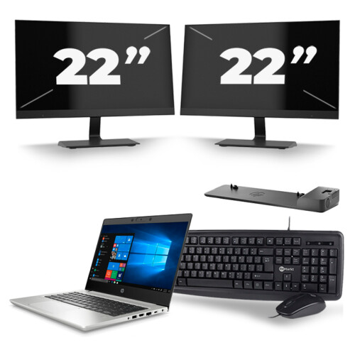 Refurbished HP ProBook 430 G7 - Intel Core i5-10e Generatie - 13 inch - 8GB RAM - 256GB SSD - Windows 11 + 2x 22 inch Monitor Tweedehands