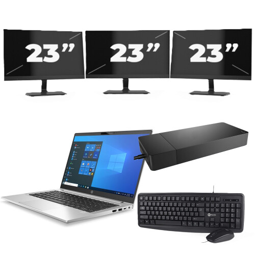 Refurbished HP ProBook 430 G8 - Intel Core i3-11e Generatie - 13 inch - 16GB RAM - 256GB SSD - Windows 11 Home + 3x 23 inch Monitor Tweedehands