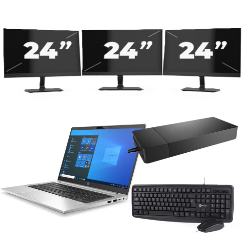 Refurbished HP ProBook 430 G8 - Intel Core i3-11e Generatie - 13 inch - 8GB RAM - 256GB SSD - Windows 11 Home + 3x 24 inch Monitor Tweedehands