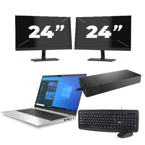 Refurbished HP ProBook 430 G8 - Intel Core i5-11e Generatie - 13 inch - 8GB RAM - 256GB SSD - Windows 11 Home + 2x 24 inch Monitor Tweedehands