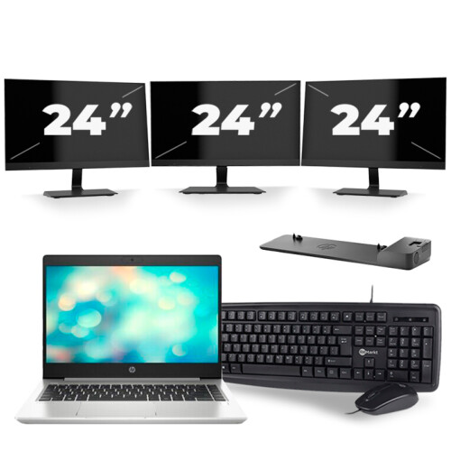 Refurbished HP ProBook 440 G7 - Intel Core i5-10e Generatie - 14 inch - 8GB RAM - 256GB SSD - Windows 11 + 3x 24 inch Monitor Tweedehands