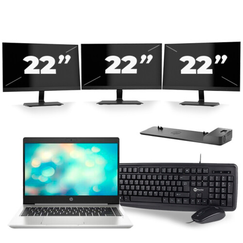 Refurbished HP ProBook 440 G7 - Intel Core i5-10e Generatie - 14 inch - 8GB RAM - 256GB SSD - Windows 11 + 3x 22 inch Monitor Tweedehands