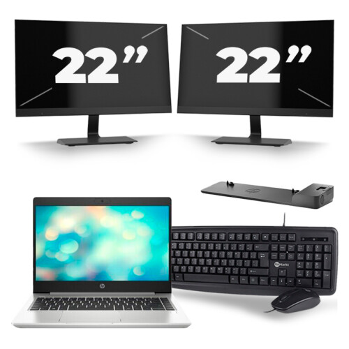 Refurbished HP ProBook 440 G7 - Intel Core i5-10e Generatie - 14 inch - 8GB RAM - 256GB SSD - Windows 11 + 2x 22 inch Monitor Tweedehands