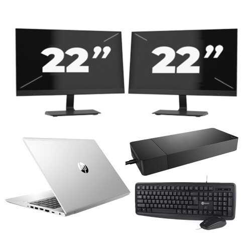 Refurbished HP ProBook 440 G7 - Intel Core i5-10e Generatie - 14 inch - 8GB RAM - 256GB SSD - Windows 11 + 2x 22 inch Monitor Tweedehands