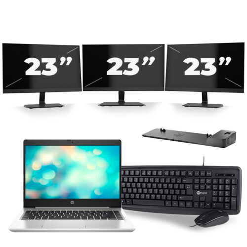 Refurbished HP ProBook 440 G7 - Intel Core i5-10e Generatie - 14 inch - 8GB RAM - 256GB SSD - Windows 11 + 3x 23 inch Monitor Tweedehands