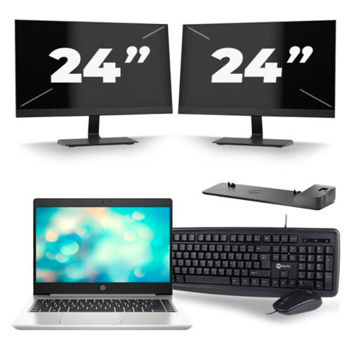 Refurbished HP ProBook 440 G7 - Intel Core i5-10e Generatie - 14 inch - 8GB RAM - 256GB SSD - Windows 11 + 2x 24 inch Monitor Tweedehands