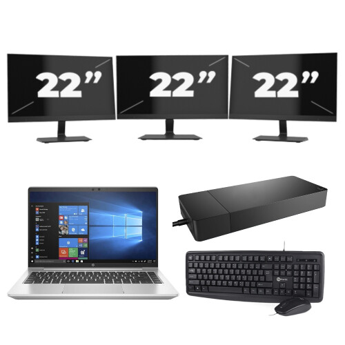 Refurbished HP ProBook 440 G8 - Intel Core i3-11e Generatie - 14 inch - 8GB RAM - 256GB SSD - Windows 11 Home + 3x 22 inch Monitor Tweedehands