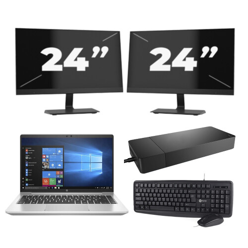 Refurbished HP ProBook 440 G8 - Intel Core i3-11e Generatie - 14 inch - 8GB RAM - 256GB SSD - Windows 11 Home + 2x 24 inch Monitor Tweedehands