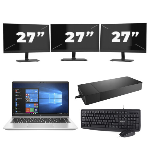 Refurbished HP ProBook 440 G8 - Intel Core i5-11e Generatie - 14 inch - 16GB RAM - 256GB SSD - Windows 11 Home + 3x 27 inch Monitor Tweedehands