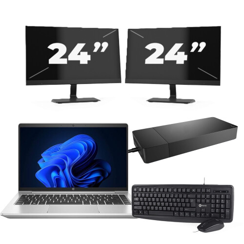 Refurbished HP ProBook 440 G9 - Intel Core i3-12e Generatie - 14 inch - 16GB RAM - 256GB SSD - Windows 11 + 2x 24 inch Monitor Tweedehands