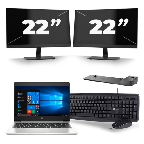 Refurbished HP ProBook 445 G7 - AMD Ryzen 3 4300U - 14 inch - 8GB RAM - 256GB SSD - Windows 10 + 2x 22 inch Monitor Tweedehands