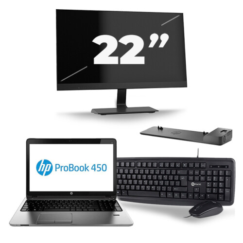 Refurbished HP ProBook 450 G2 - Intel Core i5-4e Generatie - 15 inch - 8GB RAM - 256GB SSD - Windows 11 + 1x 22 inch Monitor Tweedehands