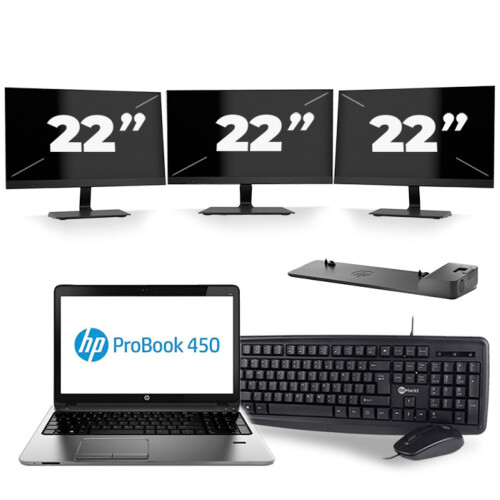 Refurbished HP ProBook 450 G2 - Intel Core i5-4e Generatie - 15 inch - 8GB RAM - 256GB SSD - Windows 11 + 3x 22 inch Monitor Tweedehands