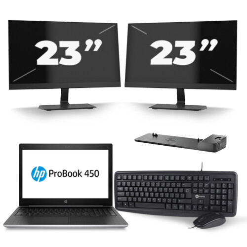 Refurbished HP ProBook 450 G5 - Intel Core i5-8e Generatie - 15 inch - 16GB RAM - 256GB SSD - Windows 11 + 2x 23 inch Monitor Tweedehands