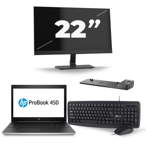 Refurbished HP ProBook 450 G5 - Intel Core i5-8e Generatie - 15 inch - 8GB RAM - 256GB SSD - Windows 11 + 1x 22 inch Monitor Tweedehands