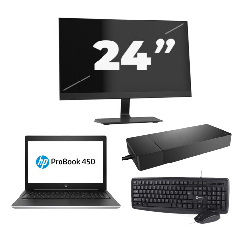 Refurbished HP ProBook 450 G5 - Intel Core i5-8e Generatie - 15 inch - 8GB RAM - 256GB SSD - Windows 11 + 1x 24 inch Monitor Tweedehands