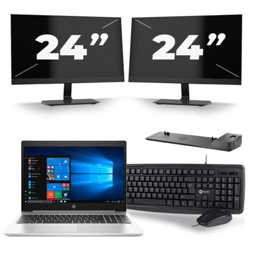 Refurbished HP ProBook 450 G6 - Intel Core i5-8e Generatie - 15 inch - 8GB RAM - 256GB SSD - Windows 11 + 2x 24 inch Monitor Tweedehands