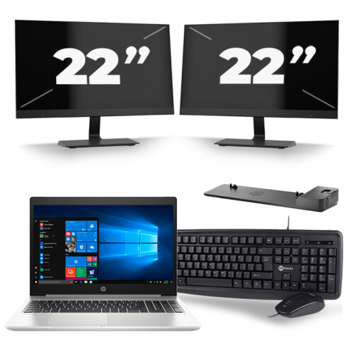 Refurbished HP ProBook 450 G6 - Intel Core i5-8e Generatie - 15 inch - 8GB RAM - 256GB SSD - Windows 11 + 2x 22 inch Monitor Tweedehands