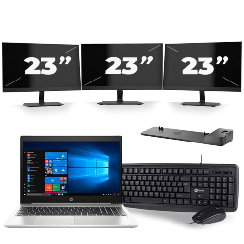 Refurbished HP ProBook 450 G6 - Intel Core i5-8e Generatie - 15 inch - 8GB RAM - 256GB SSD - Windows 11 + 3x 23 inch Monitor Tweedehands
