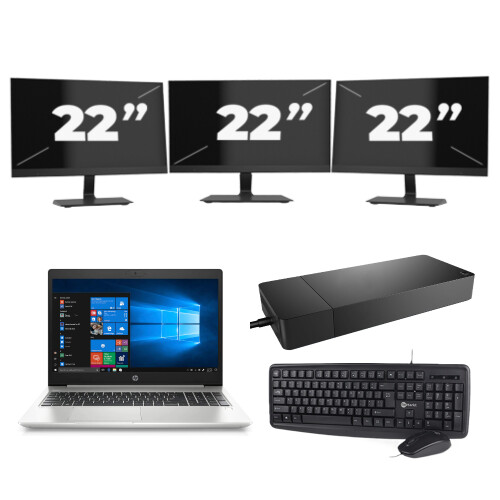 Refurbished HP ProBook 450 G7 - Intel Core i5-10e Generatie - 15 inch - 8GB RAM - 256GB SSD - Windows 11 + 3x 22 inch Monitor Tweedehands