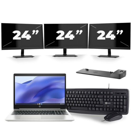 Refurbished HP ProBook 450 G7 - Intel Core i5-10e Generatie - 15 inch - 8GB RAM - 256GB SSD - Windows 11 + 3x 24 inch Monitor Tweedehands