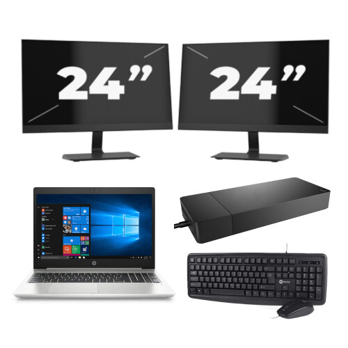 Refurbished HP ProBook 450 G7 - Intel Core i5-10e Generatie - 15 inch - 8GB RAM - 256GB SSD - Windows 11 + 2x 24 inch Monitor Tweedehands