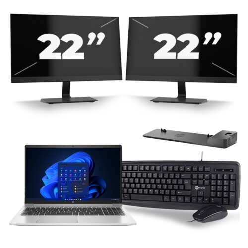 Refurbished HP Probook 450 G8 - Intel Core i5-11e Generatie - 15 inch - 16GB RAM - 256GB SSD - Windows 11 + 2x 22 inch Monitor Tweedehands