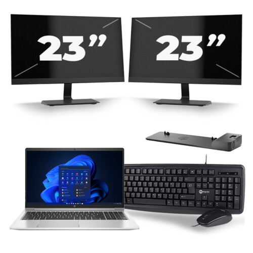 Refurbished HP Probook 450 G8 - Intel Core i5-11e Generatie - 15 inch - 8GB RAM - 256GB SSD - Windows 11 + 2x 23 inch Monitor Tweedehands
