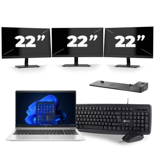 Refurbished HP Probook 450 G8 - Intel Core i5-11e Generatie - 15 inch - 8GB RAM - 256GB SSD - Windows 11 + 3x 22 inch Monitor Tweedehands