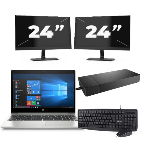 Refurbished HP ProBook 455R G6 - AMD Ryzen 5 3500U - 15 inch - 8GB RAM - 256GB SSD - Windows 10 Home + 2x 24 inch Monitor Tweedehands