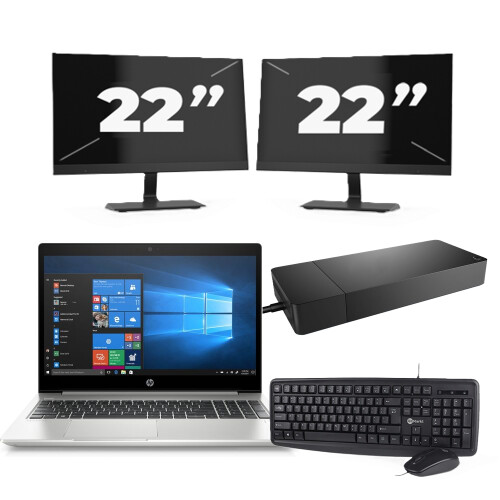 Refurbished HP ProBook 455R G6 - AMD Ryzen 5 3500U - 15 inch - 8GB RAM - 256GB SSD - Windows 10 Home + 2x 22 inch Monitor Tweedehands
