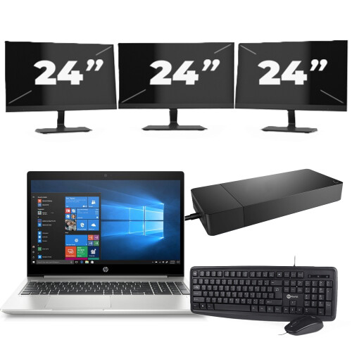 Refurbished HP ProBook 455R G6 - AMD Ryzen 5 3500U - 15 inch - 8GB RAM - 256GB SSD - Windows 10 Home + 3x 24 inch Monitor Tweedehands