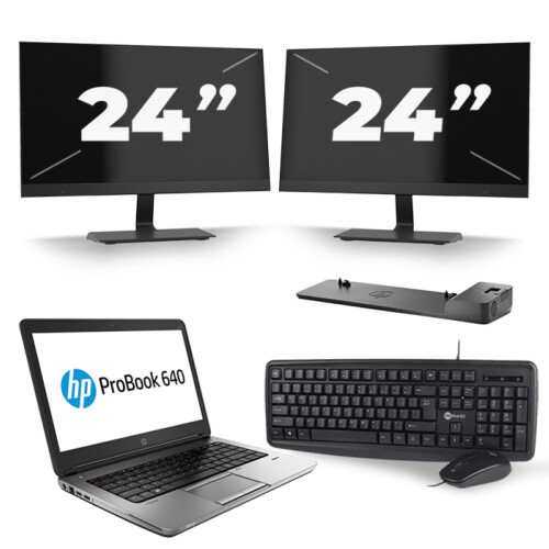 Refurbished HP ProBook 640 G4 - Intel Core i3-8e Generatie - 14 inch - 8GB RAM - 256GB SSD - Windows 11 + 2x 24 inch Monitor Tweedehands