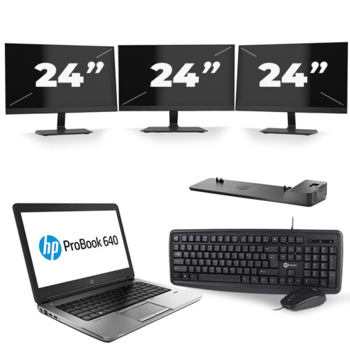 Refurbished HP ProBook 640 G4 - Intel Core i3-8e Generatie - 14 inch - 8GB RAM - 256GB SSD - Windows 11 + 3x 24 inch Monitor Tweedehands
