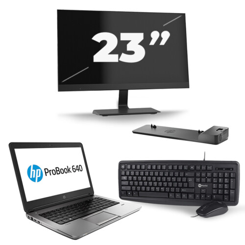 Refurbished HP ProBook 640 G4 - Intel Core i3-8e Generatie - 14 inch - 8GB RAM - 256GB SSD - Windows 11 + 1x 23 inch Monitor Tweedehands