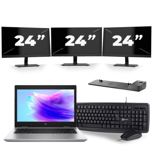 Refurbished HP ProBook 640 G5 - Intel Core i3-8e Generatie - 14 inch - 8GB RAM - 256GB SSD - Windows 11 + 3x 24 inch Monitor Tweedehands
