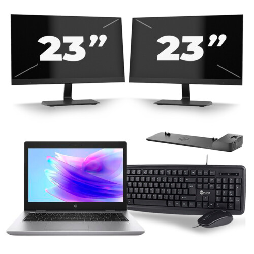 Refurbished HP ProBook 640 G5 - Intel Core i3-8e Generatie - 14 inch - 8GB RAM - 256GB SSD - Windows 11 + 2x 23 inch Monitor Tweedehands