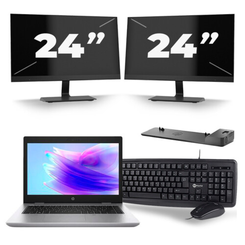 Refurbished HP ProBook 640 G5 - Intel Core i5-8e Generatie - 14 inch - 16GB RAM - 256GB SSD - Windows 11 + 2x 24 inch Monitor Tweedehands