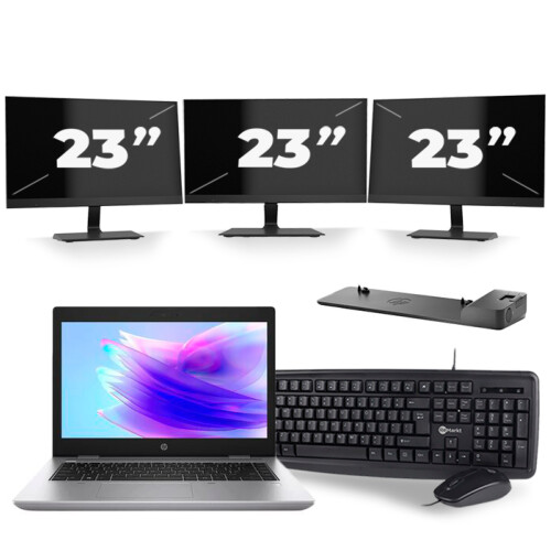 Refurbished HP ProBook 640 G5 - Intel Core i7-8e Generatie - 14 inch - 16GB RAM - 256GB SSD - Windows 11 + 3x 23 inch Monitor Tweedehands