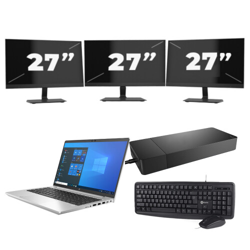 Refurbished HP ProBook 640 G8 - Intel Core i5-11e Generatie - 14 inch - 16GB RAM - 256GB SSD - Windows 11 Home + 3x 27 inch Monitor Tweedehands