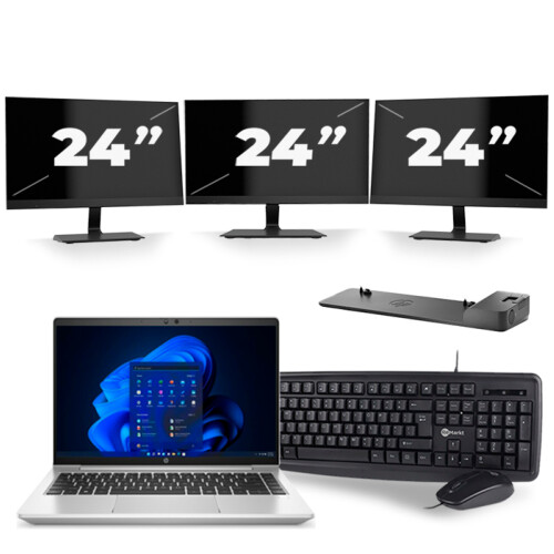 Refurbished HP ProBook 640 G8 - Intel Core i5-11e Generatie - 14 inch - 8GB RAM - 256GB SSD - Windows 11 + 3x 24 inch Monitor Tweedehands
