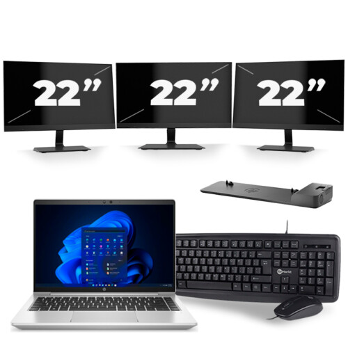 Refurbished HP ProBook 640 G8 - Intel Core i5-11e Generatie - 14 inch - 8GB RAM - 256GB SSD - Windows 11 + 3x 22 inch Monitor Tweedehands