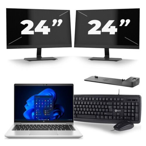 Refurbished HP ProBook 640 G8 - Intel Core i5-11e Generatie - 14 inch - 8GB RAM - 256GB SSD - Windows 11 + 2x 24 inch Monitor Tweedehands