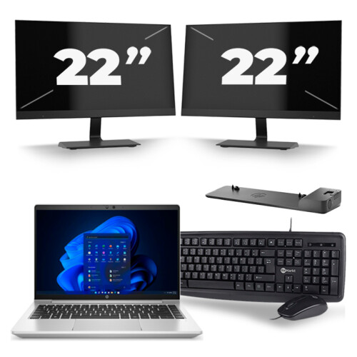 Refurbished HP ProBook 640 G8 - Intel Core i5-11e Generatie - 14 inch - 8GB RAM - 256GB SSD - Windows 11 + 2x 22 inch Monitor Tweedehands