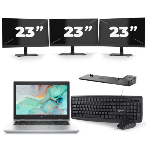 Refurbished HP ProBook 645 G4 - AMD Ryzen 3 PRO 2300U - 14 inch - 8GB RAM - 256GB SSD - Windows 10 + 3x 23 inch Monitor Tweedehands