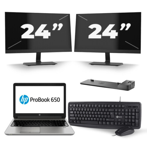 Refurbished HP ProBook 650 G3 - Intel Core i5-7e Generatie - 15 inch - 8GB RAM - 256GB SSD - Windows 11 + 2x 24 inch Monitor Tweedehands