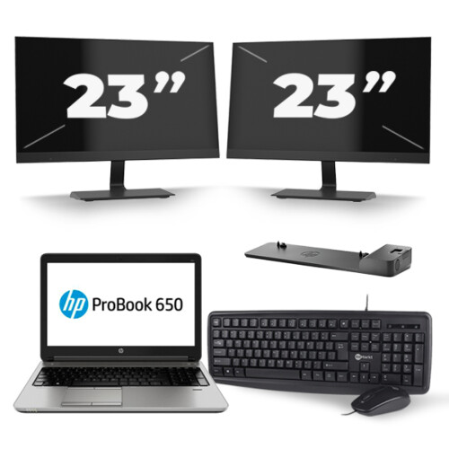 Refurbished HP ProBook 650 G3 - Intel Core i5-7e Generatie - 15 inch - 8GB RAM - 256GB SSD - Windows 11 + 2x 23 inch Monitor Tweedehands
