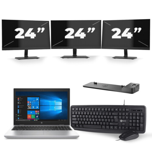 Refurbished HP ProBook 650 G4 - Intel Core i5-8e Generatie - 15 inch - 16GB RAM - 256GB SSD - Windows 11 + 3x 24 inch Monitor Tweedehands