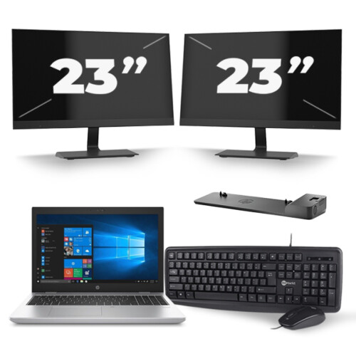 Refurbished HP ProBook 650 G4 - Intel Core i5-8e Generatie - 15 inch - 16GB RAM - 256GB SSD - Windows 11 + 2x 23 inch Monitor Tweedehands